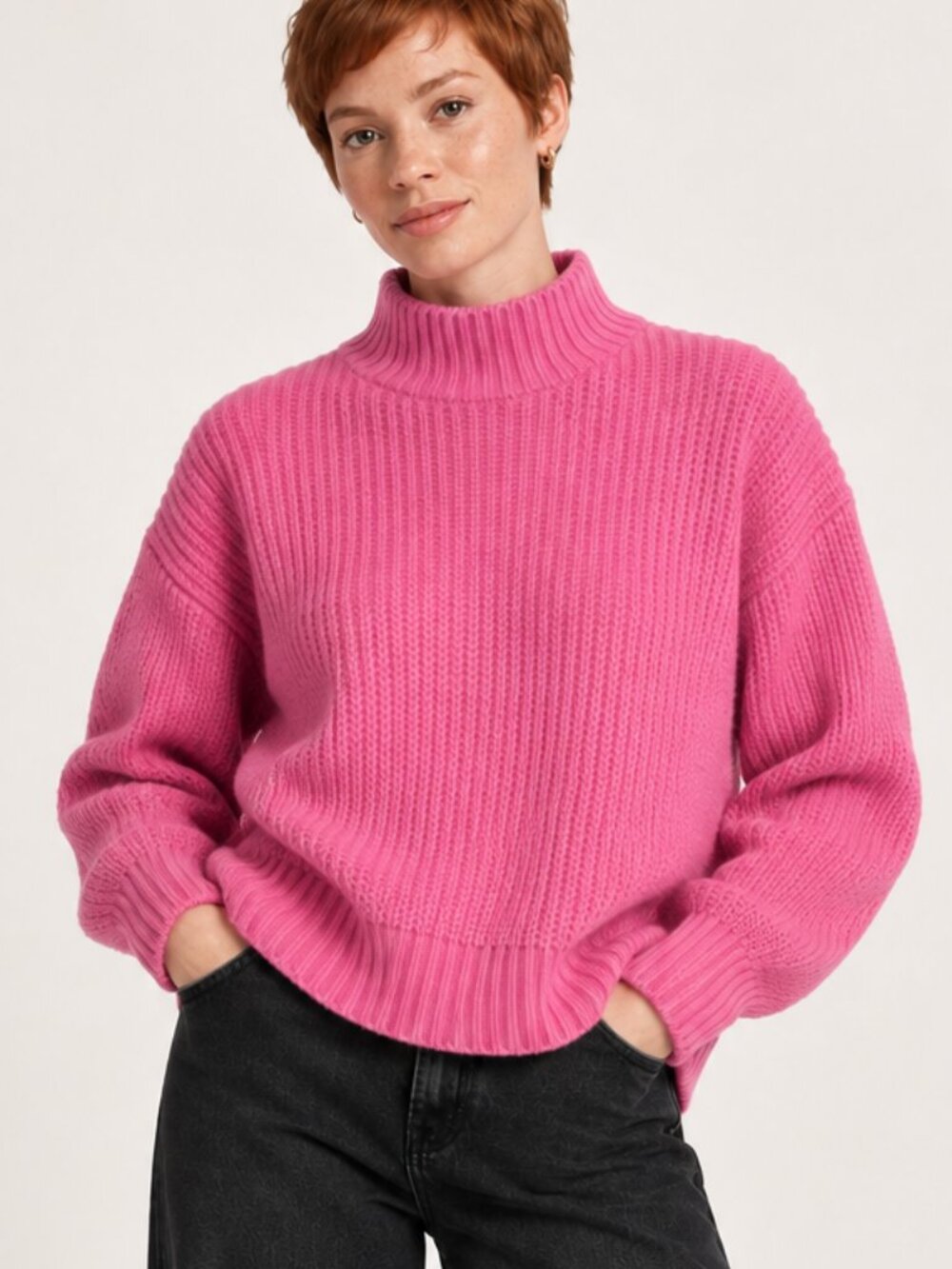 NWT Eddie Bauer Alpine Route Essentials Mock Neck Sweater in Dk Pink, Size S